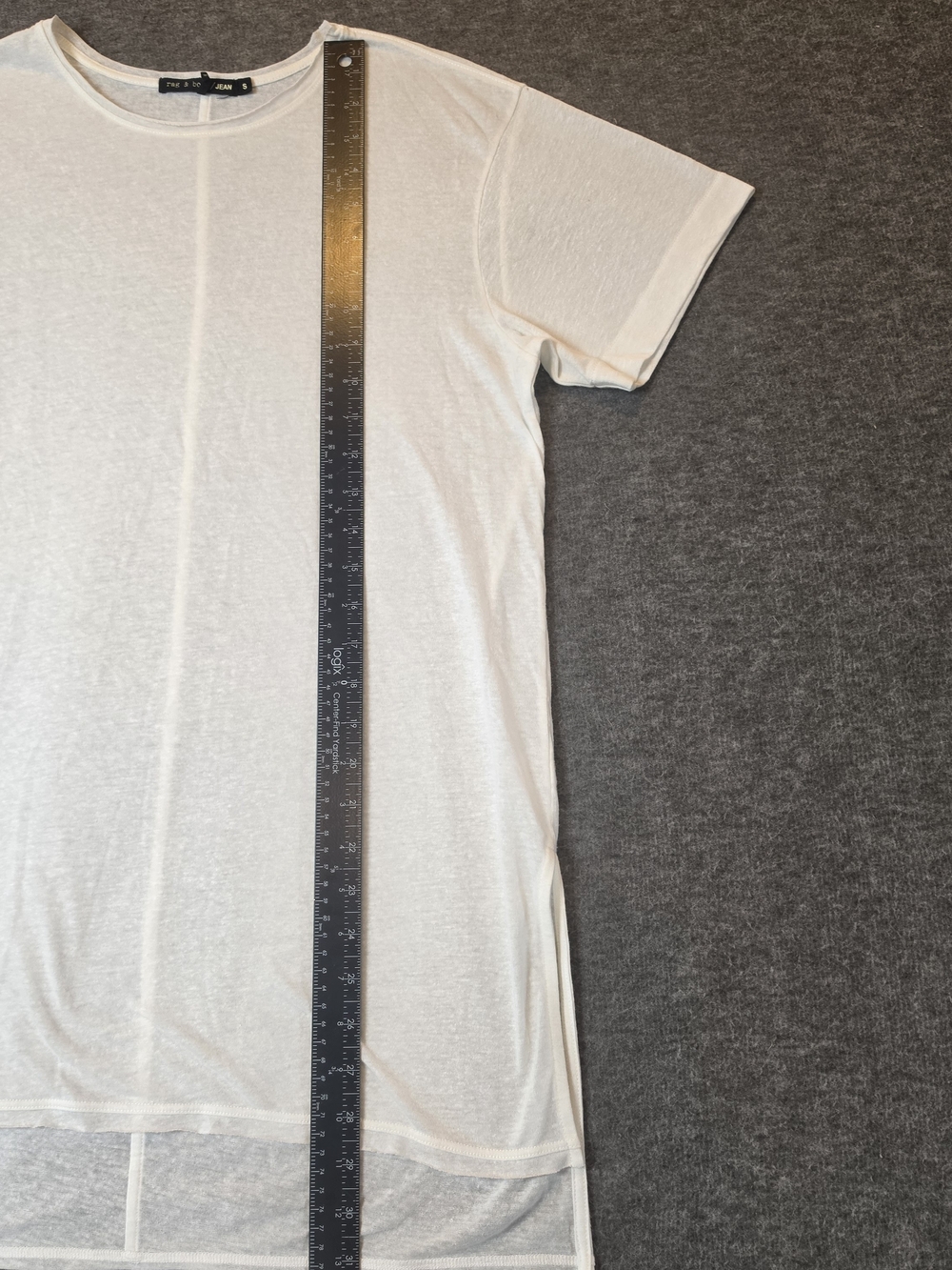 rag & bone JEAN Off-White Slub Center Seam High-Low Tee Shirt Small Linen Blend - Picture 2 of 10